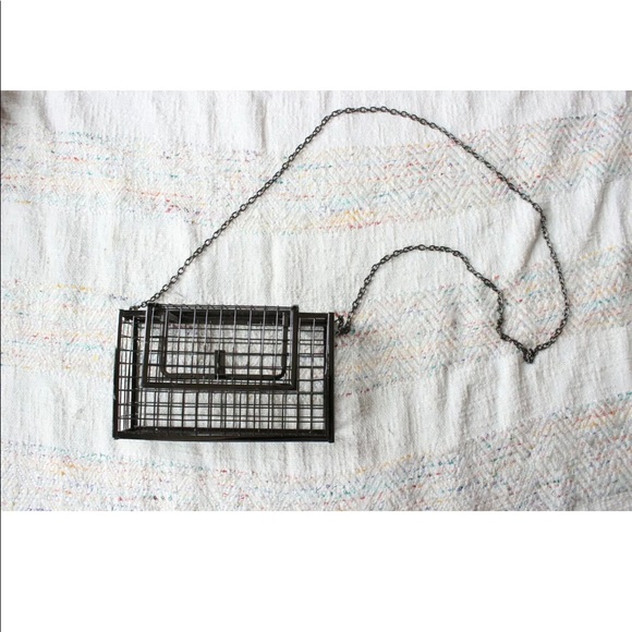 Handbags - Chain Metal Cage Rectangular Gunmetal Crossbody